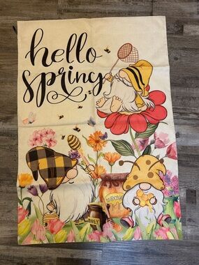 Hello Spring Outdoor House flag with Gnomes